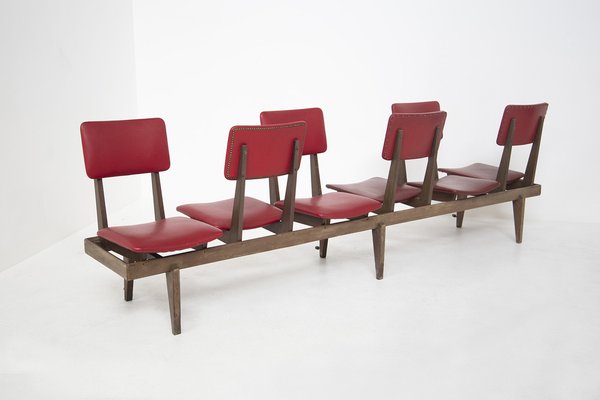 Vintage Italian Bench with Red Leather Seats-RCE-1328062