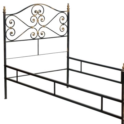 Vintage Italian Black and Gold Painted Wrought Iron Single Bed, 1950s-NJV-660575