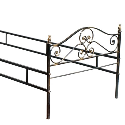 Vintage Italian Black and Gold Painted Wrought Iron Single Bed, 1950s-NJV-660575