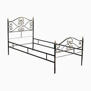 Vintage Italian Black and Gold Painted Wrought Iron Single Bed, 1950s-NJV-660575