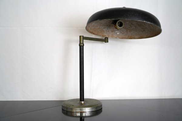 Vintage Italian Black Lacquered and Nickel Table Lamp, 1940s-OT-704021