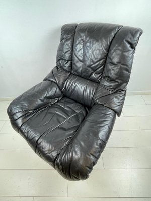 Vintage Italian Black Leather Swivel Chair-WQJ-1219689