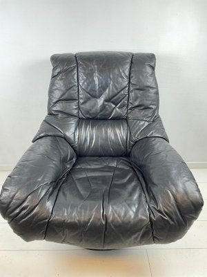 Vintage Italian Black Leather Swivel Chair-WQJ-1219689