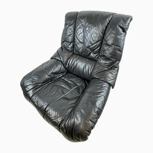 Vintage Italian Black Leather Swivel Chair-WQJ-1219689