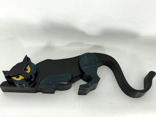 Vintage Italian Black Panther Sculpture in Thick Wood, Italy, 1980s-OT-1822146