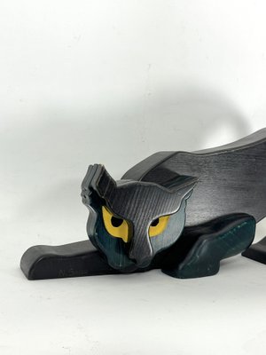 Vintage Italian Black Panther Sculpture in Thick Wood, Italy, 1980s-OT-1822146