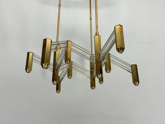 Vintage Italian Brass and Acrylic Chandelier by Zeroquattro, 1970s-OT-1782155