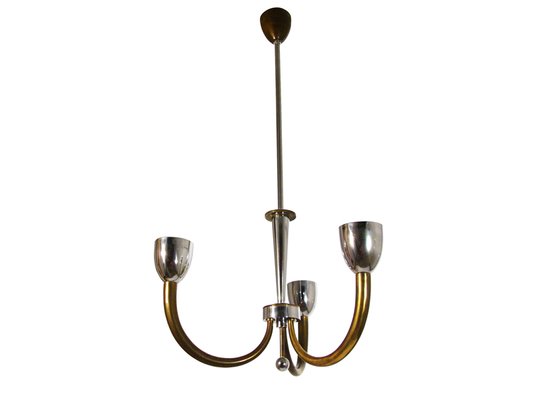 Vintage Italian Brass and Chrome Plated Metal Pendant Lamp, 1940s-RD-2032058