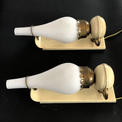 Vintage Italian Brass and Opaline Sconces, 1950s, Set of 2-OT-829903