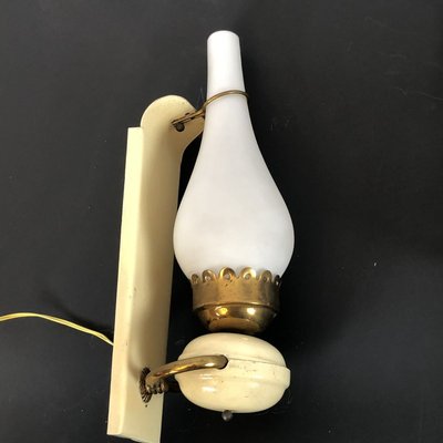 Vintage Italian Brass and Opaline Sconces, 1950s, Set of 2-OT-829903