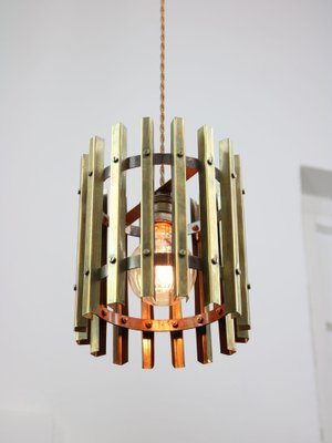 Vintage Italian Brass Cage Pendant Lamp, 1970s-HGJ-1787847