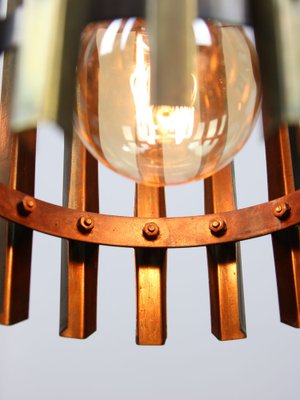 Vintage Italian Brass Cage Pendant Lamp, 1970s-HGJ-1787847