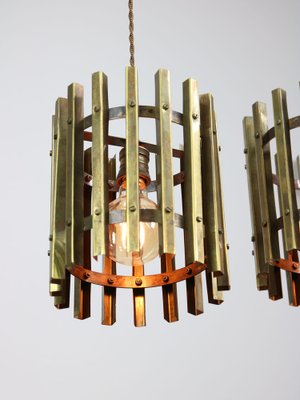 Vintage Italian Brass Cage Pendant Lamp, 1970s-HGJ-1787847