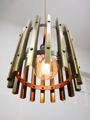 Vintage Italian Brass Cage Pendant Lamp, 1970s-HGJ-1787847