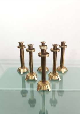 Vintage Italian Brass Candleholders, 1970s, Set of 4-ZST-1415177