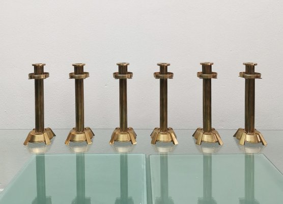 Vintage Italian Brass Candleholders, 1970s, Set of 4-ZST-1415177