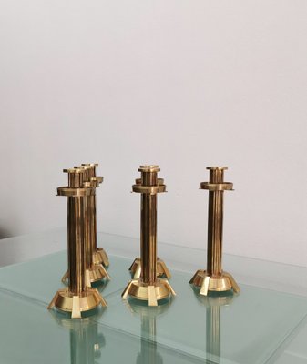 Vintage Italian Brass Candleholders, 1970s, Set of 4-ZST-1415177