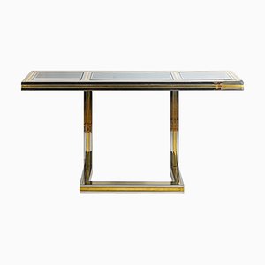 Vintage Italian Brass, Chrome, and Glass Console Table-ZVH-562761