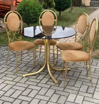 Vintage Italian Brass Dining Chairs and Table by Paolo Salice, 1970s, Set of 5-OXJ-1169722