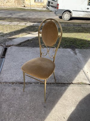 Vintage Italian Brass Dining Chairs and Table by Paolo Salice, 1970s, Set of 5-OXJ-1169722