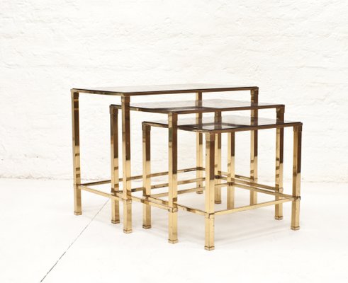 Vintage Italian Brass Nesting Tables, 1970s, Set of 3-LPM-552747