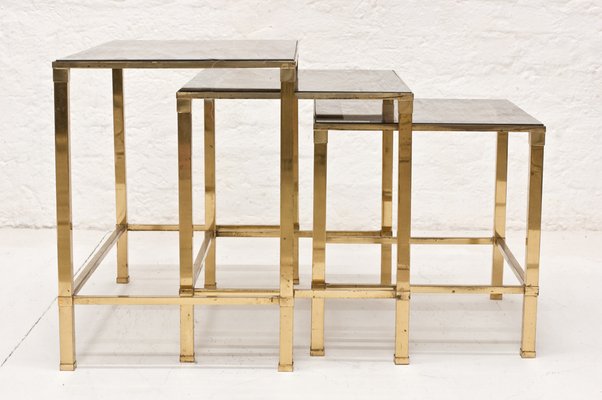 Vintage Italian Brass Nesting Tables, 1970s, Set of 3-LPM-552747