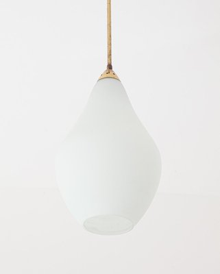 Vintage Italian Brass & Opaline Glass Pendant Lamp, 1950s-KJ-1814708