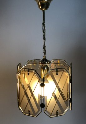 Vintage Italian Brass & White and Smoked Glass Ceiling Lamp from Giemme, 1970s-RWZ-1151179