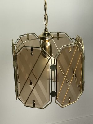 Vintage Italian Brass & White and Smoked Glass Ceiling Lamp from Giemme, 1970s-RWZ-1151179