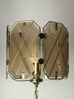 Vintage Italian Brass & White and Smoked Glass Ceiling Lamp from Giemme, 1970s-RWZ-1151179