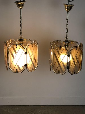 Vintage Italian Brass & White and Smoked Glass Ceiling Lamp from Giemme, 1970s-RWZ-1151179