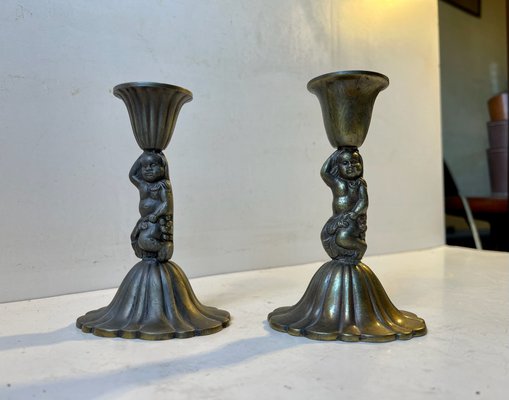 Vintage Italian Candleholders with Cherubs, 1940s, Set of 2-LCR-1250530