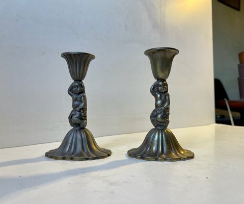 Vintage Italian Candleholders with Cherubs, 1940s, Set of 2-LCR-1250530