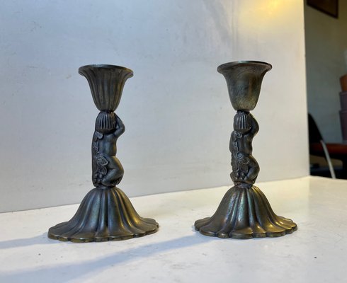 Vintage Italian Candleholders with Cherubs, 1940s, Set of 2-LCR-1250530