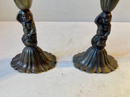 Vintage Italian Candleholders with Cherubs, 1940s, Set of 2-LCR-1250530