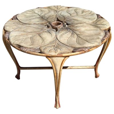 Vintage Italian Carved Wood Round Table with Large Leaf Table Top, 1970s-TDA-1376378