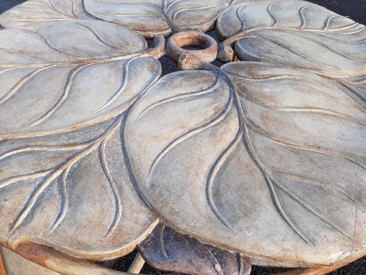 Vintage Italian Carved Wood Round Table with Large Leaf Table Top, 1970s-TDA-1376378