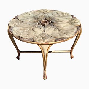 Vintage Italian Carved Wood Round Table with Large Leaf Table Top, 1970s-TDA-1376378