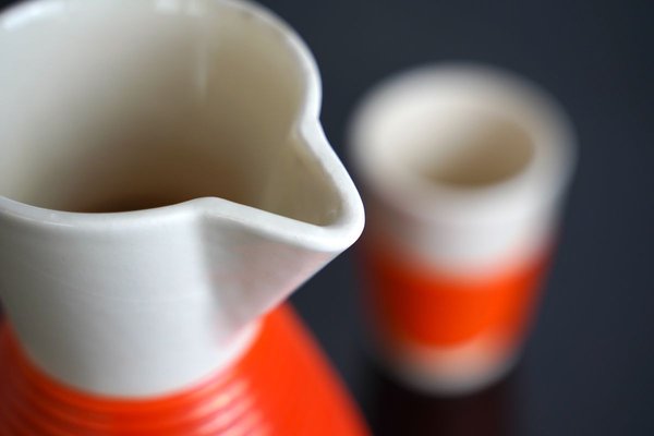 Vintage Italian Ceramic Water Pitcher and Glasses Set from Rometti, 1930s, Set of 4-OT-712036