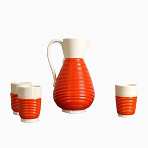 Vintage Italian Ceramic Water Pitcher and Glasses Set from Rometti, 1930s, Set of 4-OT-712036