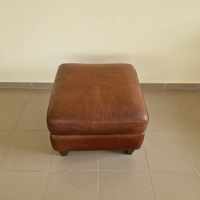 Vintage Italian Chair and Footstool in Leather, Set of 2-ITF-2021962