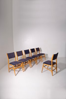 Vintage Italian Chairs in Blue Fabric, 1950, Set of 6-RCE-2020505