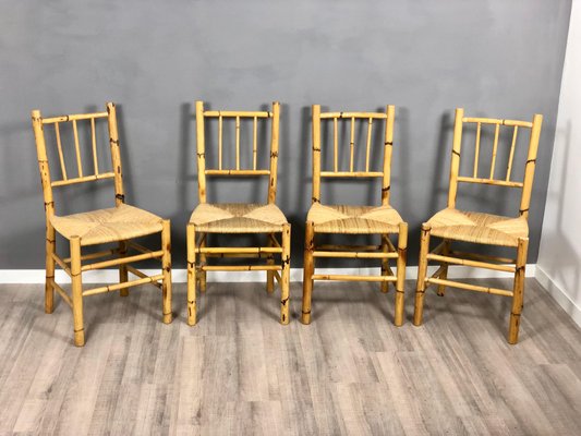 Vintage Italian Chairs in Straw and Bamboo, 1960s, Set of 4-LYQ-1171739