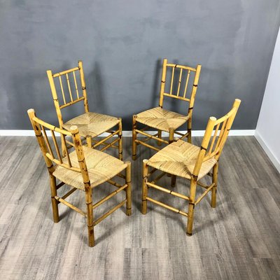 Vintage Italian Chairs in Straw and Bamboo, 1960s, Set of 4-LYQ-1171739