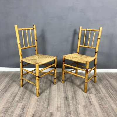 Vintage Italian Chairs in Straw and Bamboo, 1960s, Set of 4-LYQ-1171739