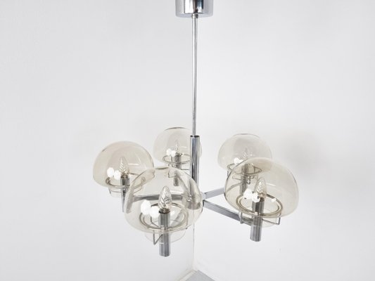 Vintage Italian Chandelier in Glass and Chrome by Gaetano Sciolari, 1970s-IRH-1352448