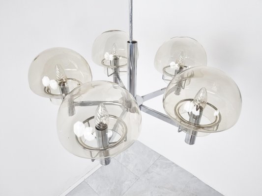 Vintage Italian Chandelier in Glass and Chrome by Gaetano Sciolari, 1970s-IRH-1352448