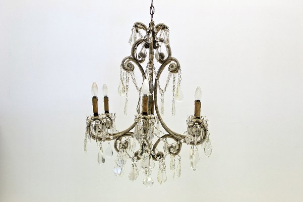 Vintage Italian Chandelier with Drops and Beads, 1940-PM-1812555