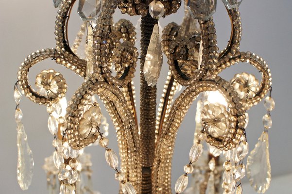 Vintage Italian Chandelier with Drops and Beads, 1940-PM-1812555