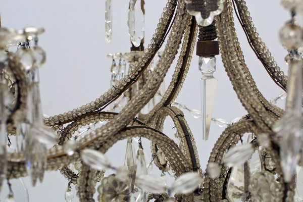 Vintage Italian Chandelier with Drops and Beads, 1940-PM-1812555